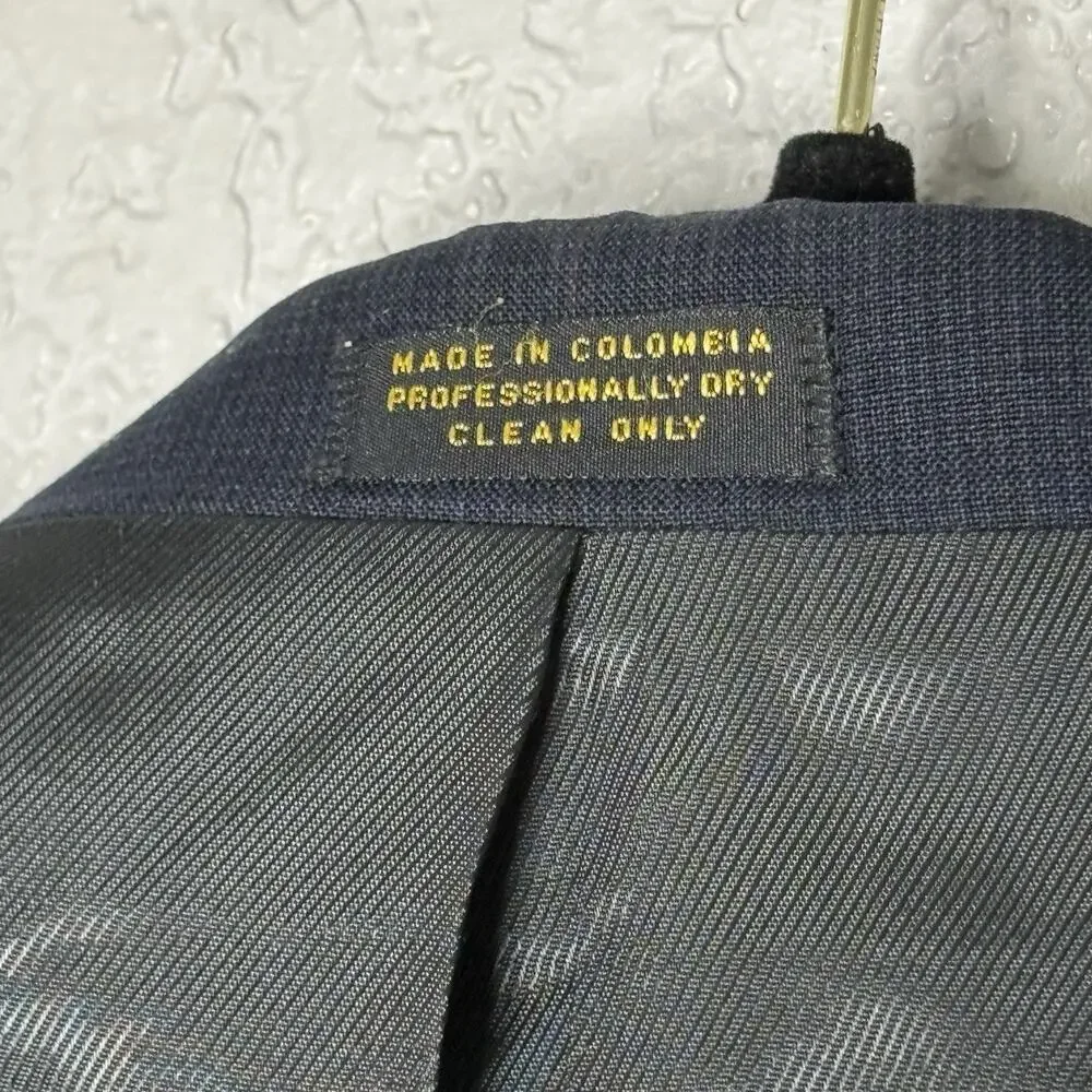 Vtg Oscar de la Renta Men’s Double Breasted Sport Coat Windowpane Navy Blue 46L